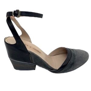 Janet & Janet Round Toe Single Strap Heel Gray Black 39EU Career Academia Office